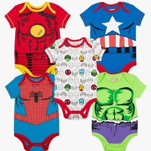 Marvel Baby Boys' 5 Pack Bodysuits - The Hulk, Spiderman, Iron Man, and Captain